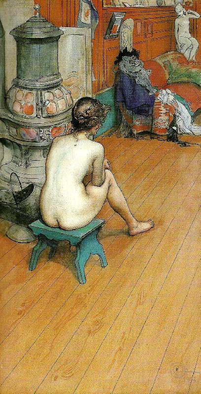 Carl Larsson leontine, naken rygg sittande-am ofen-i ateljen oil painting image